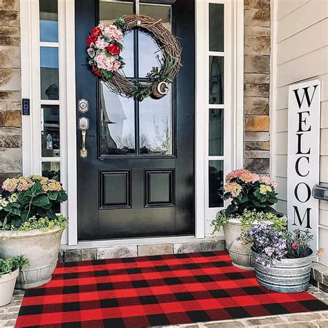 plaid welcome mat|plaid outdoor doormat.